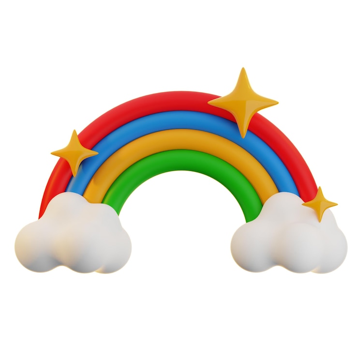 PSD arc-en-ciel 3d avec des nuages et des étoiles