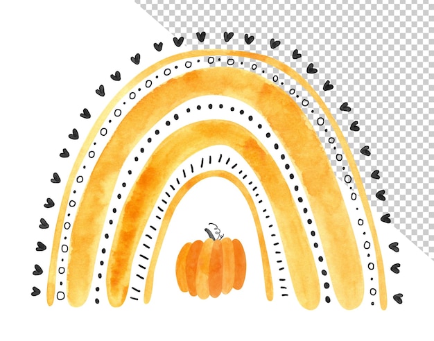 Arc-en-ciel Orange D'halloween Avec Citrouille Illustration Psd Aquarelle Mignonne Pour Les Enfants