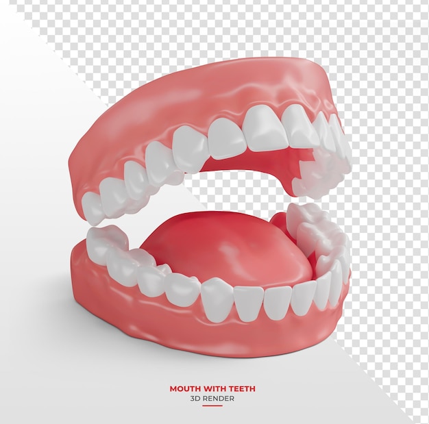 PSD arc dentaire ouvert avec langue en rendu 3d avec fond transparent