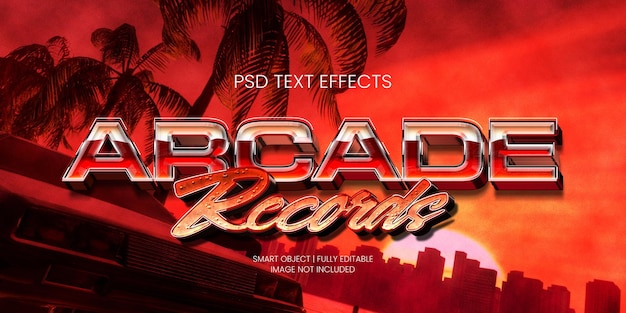 PSD arcade records chrome 3d effet de texte des années 80