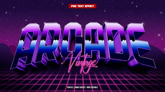 Arcade-Vintage-Texteffekt im Stil der 80er-Jahre 3D-bearbeitbar