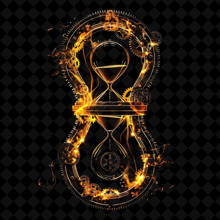 PSD arcane time rift con engranajes de reloj y símbolos de reloj de arena png y2k colección de colores de neón de forma