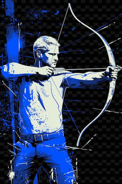 Archer dibujando la cuerda del arco con postura de objetivo constante y c enfocado ilustración plana 2d fondo deportivo