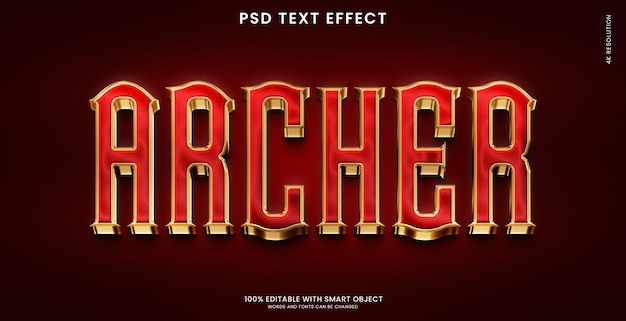 Archer goldene farbe 3d-texteffekt-mockup