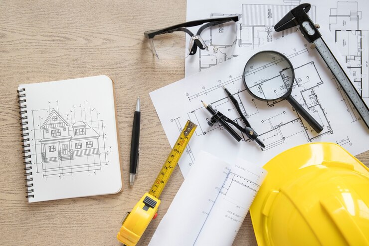 PSD architecture composition with notepad mockup