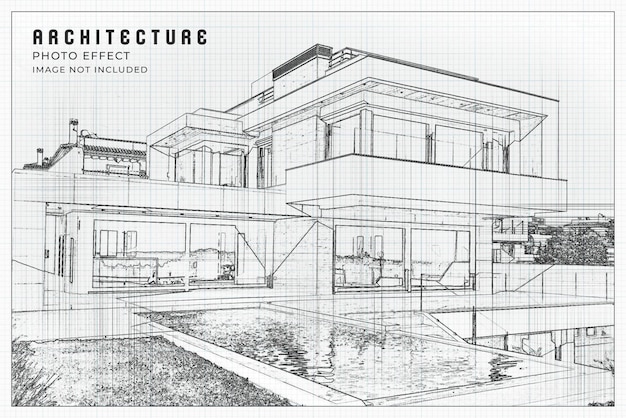 Architektur Blueprint Skizze Kunst Foto Effekt Vorlage