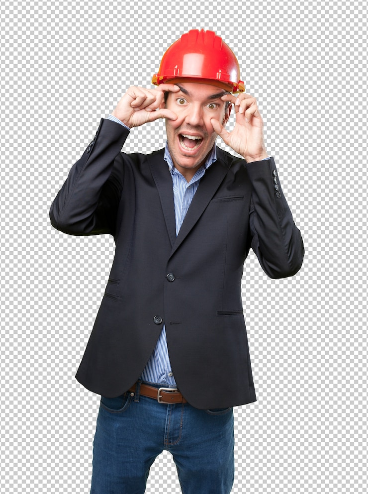 PSD architetto ingannato con gesto di osservazione