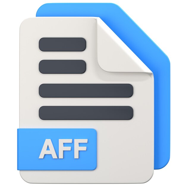 Archivo blanco con extensión aff Ilustración de icono 3D de estilo Low Poly