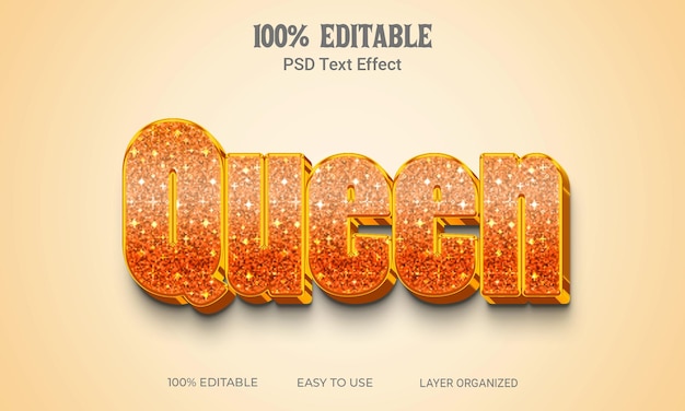 Archivo editable de efecto de texto Queen 3D