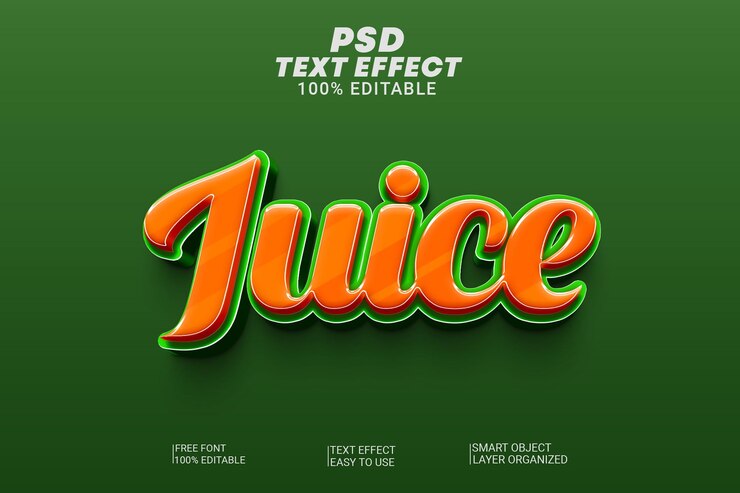 PSD archivo editable psd de estilo de texto 3d de jugo