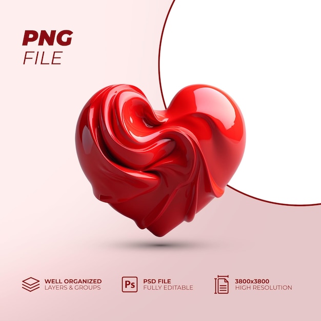 Archivo PSD 3d corazón rojo con efecto de ondas para el día de san valentín