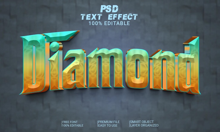 PSD archivo psd de efecto de texto 3d de diamante