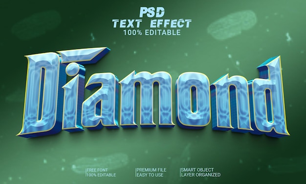 Archivo PSD de efecto de texto 3D de diamante