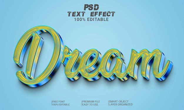 Archivo psd de efecto de texto 3d de ensueño