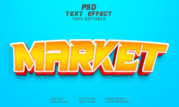 Archivo PSD de efecto de texto 3D de mercado