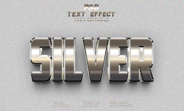 Archivo PSD de efecto de texto 3D plateado