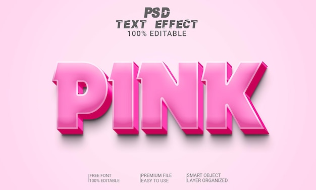 Archivo psd de efecto de texto 3d rosa