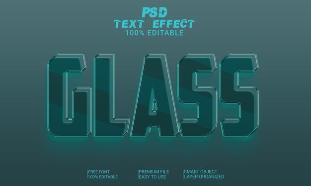 Archivo psd de efecto de texto 3d de vidrio