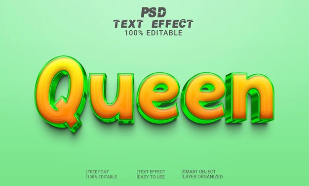 Archivo PSD de efecto de texto Queen 3D