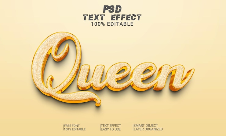 PSD archivo psd de efecto de texto queen 3d