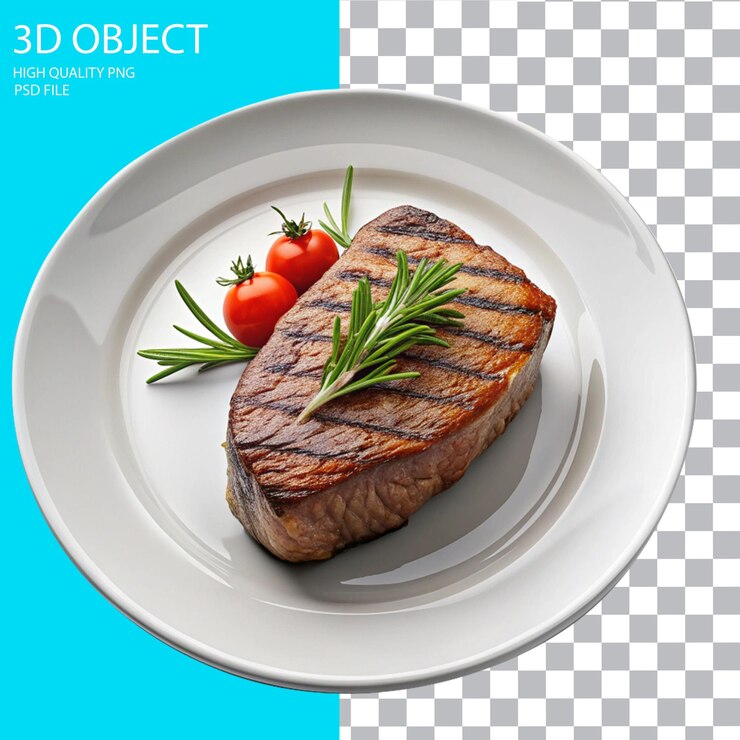 El archivo Psd del filete de comida 3D