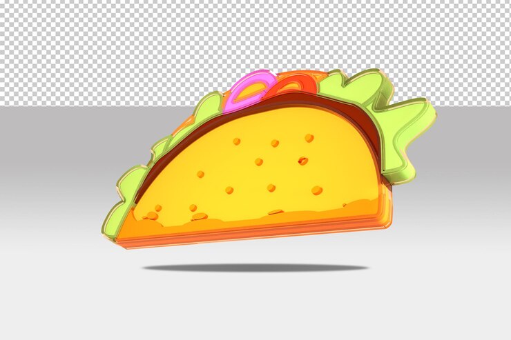 Archivo psd de fondo transparente de taco de comida modelo 3d con vista giratoria hacia arriba más a la derecha