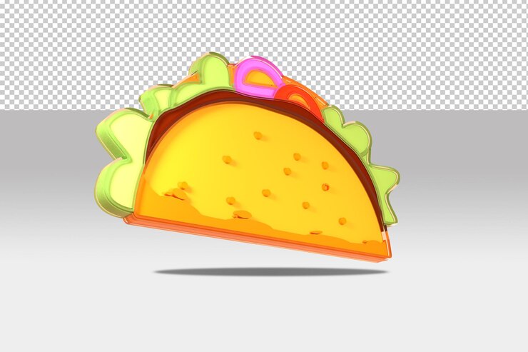 Archivo psd de fondo transparente de taco de comida modelo 3d con vista de rotación hacia arriba más a la izquierda