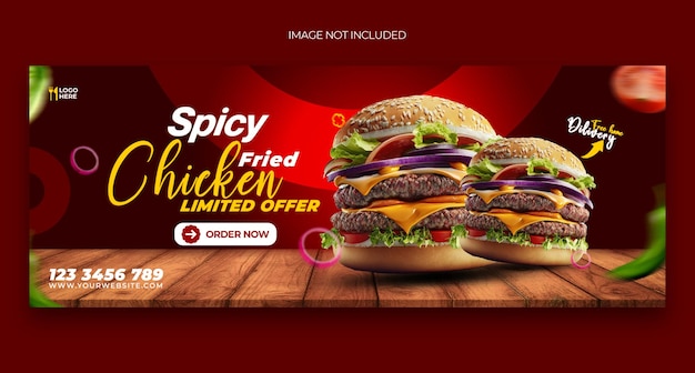 PSD archivo psd gratis deliciosa hamburguesa y menú de comida plantilla de portada de facebook