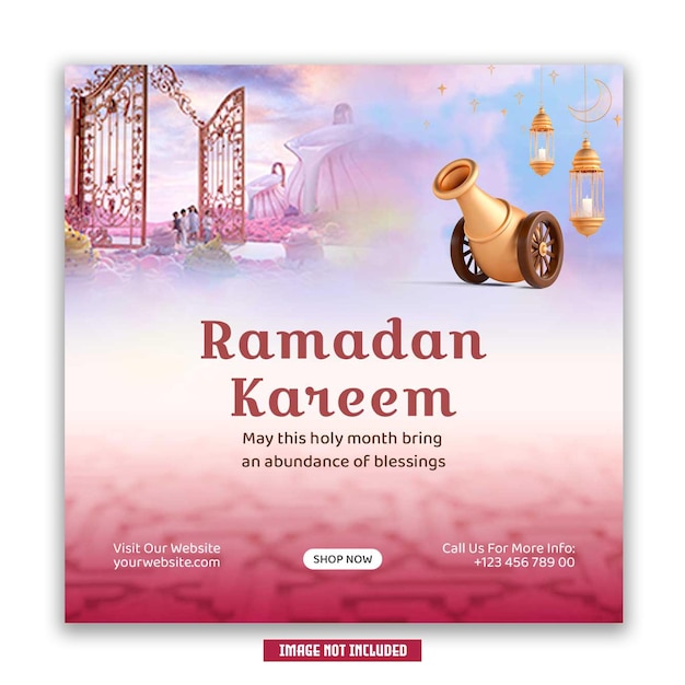 PSD archivo psd gratis plantilla de banner de redes sociales de ramadán kareem 3d con media luna y linternas islámicas