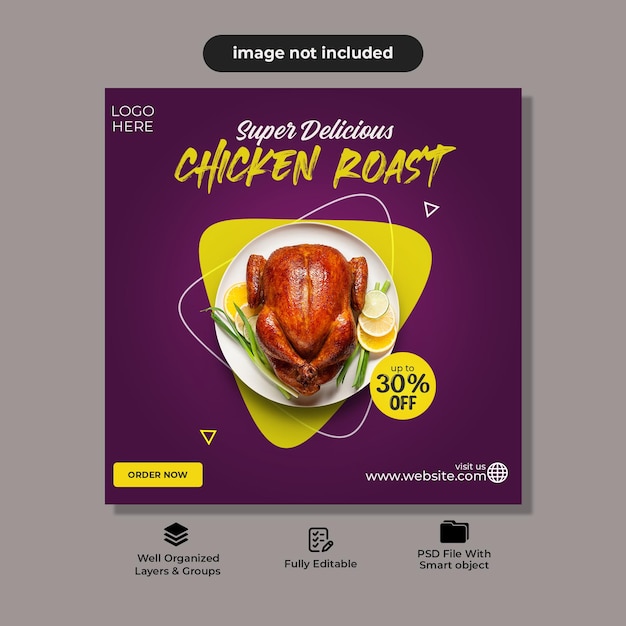 Archivo PSD Gratis promoción de redes sociales de pollo asado y plantilla de diseño de publicación de banner de instagram