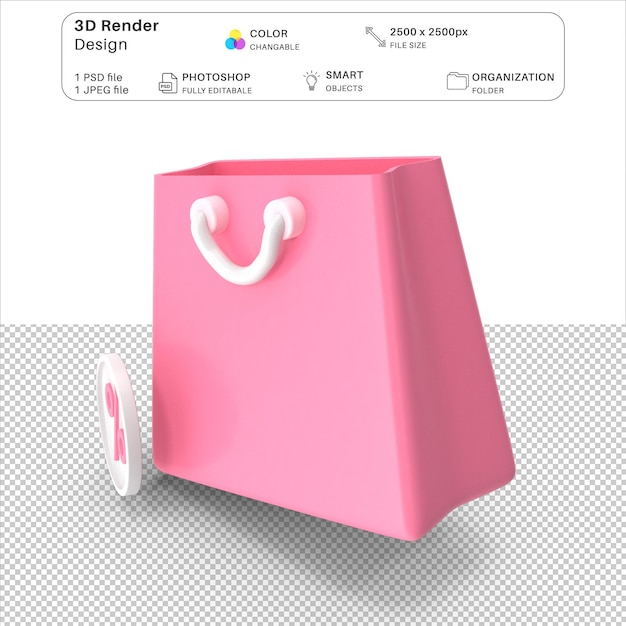 El archivo PSD de modelado 3D de la bolsa de compras con descuento