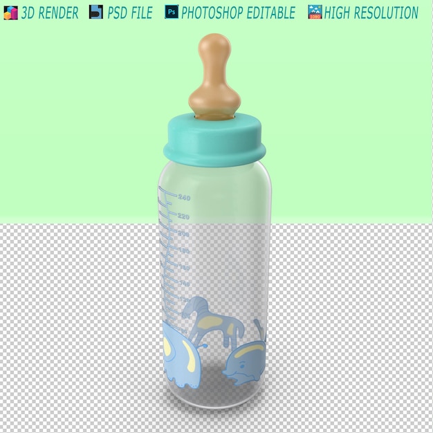 PSD el archivo psd de modelado 3d de la botella para bebés