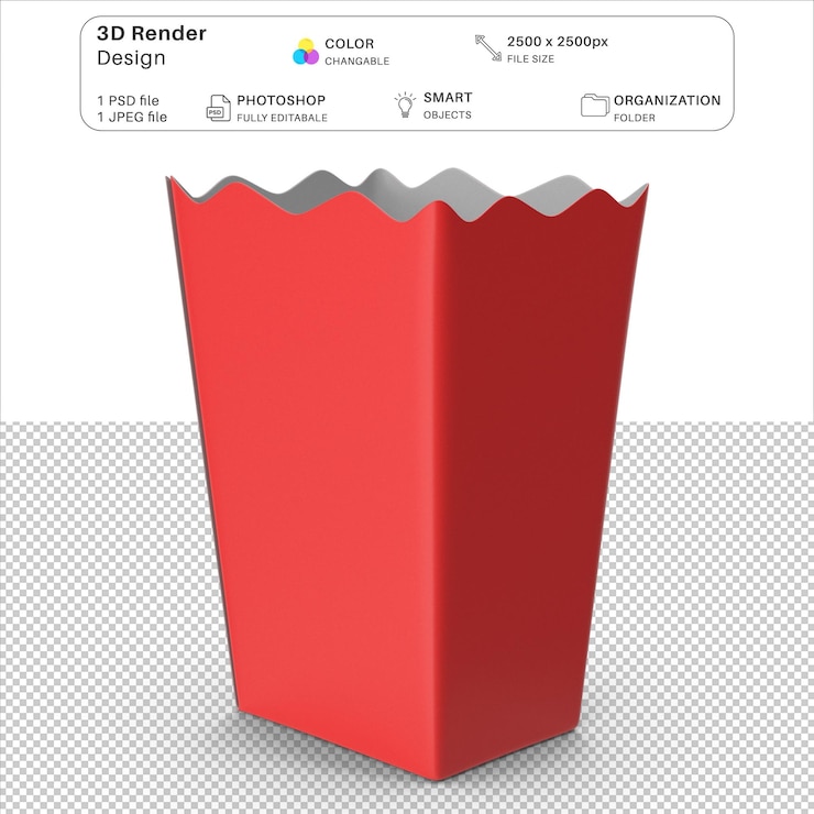 PSD el archivo psd de modelado 3d de la caja de palomitas de maíz