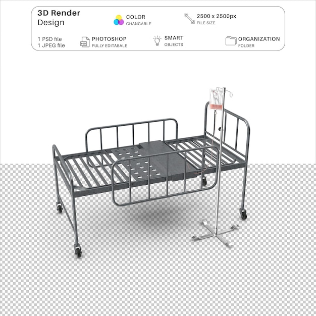PSD archivo psd de modelado 3d de camas de hospital