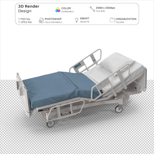Archivo PSD de modelado 3D de camas de hospital