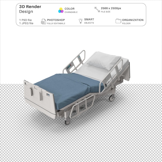 PSD archivo psd de modelado 3d de camas de hospital