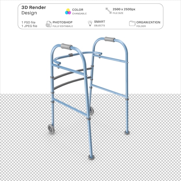 PSD archivo psd de modelado 3d de caminante con ruedas