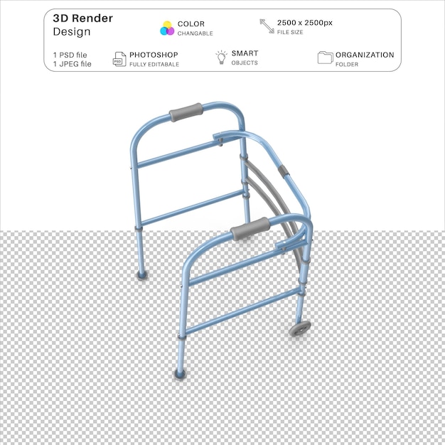 PSD archivo psd de modelado 3d de caminante con ruedas