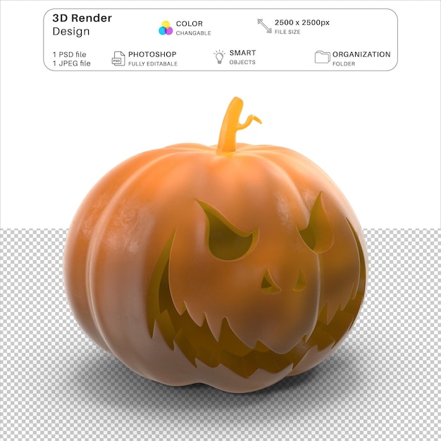 El archivo PSD de modelado 3D de la cara de la calabaza de dibujos animados