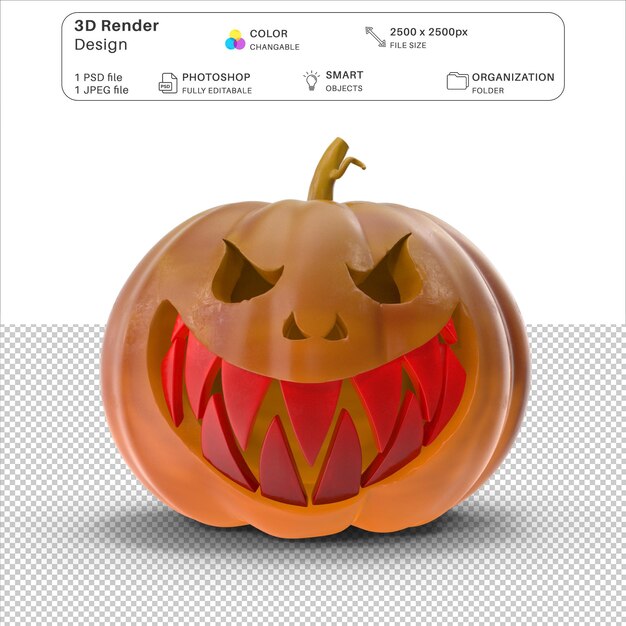 El archivo PSD de modelado 3D de la cara de la calabaza de dibujos animados