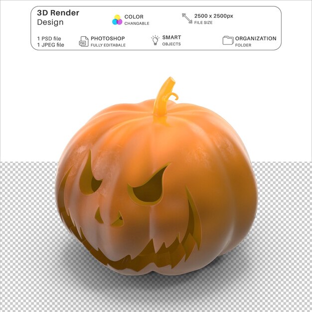 El archivo PSD de modelado 3D de la cara de la calabaza de dibujos animados