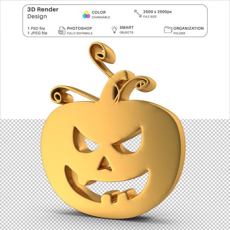 PSD el archivo psd de modelado 3d de la cara de halloween pumpkin horror