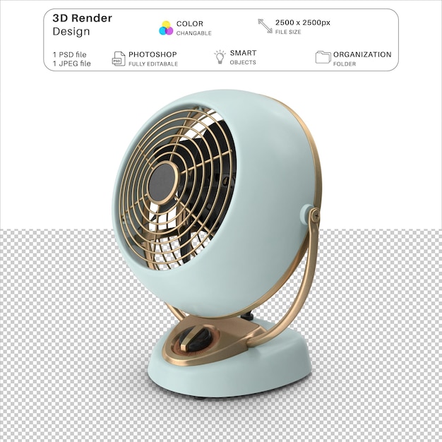 El archivo PSD de modelado 3D de dibujos animados de ventilador de refrigeración