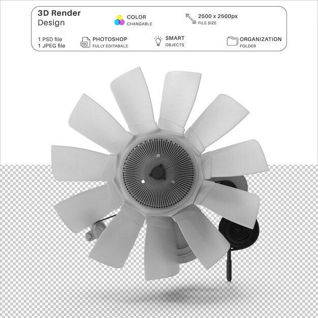 El archivo PSD de modelado 3D de dibujos animados de ventilador de refrigeración