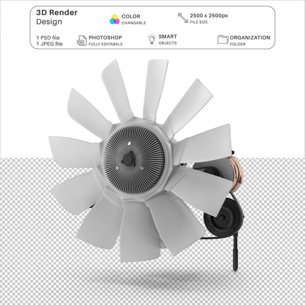 El archivo PSD de modelado 3D de dibujos animados de ventilador de refrigeración