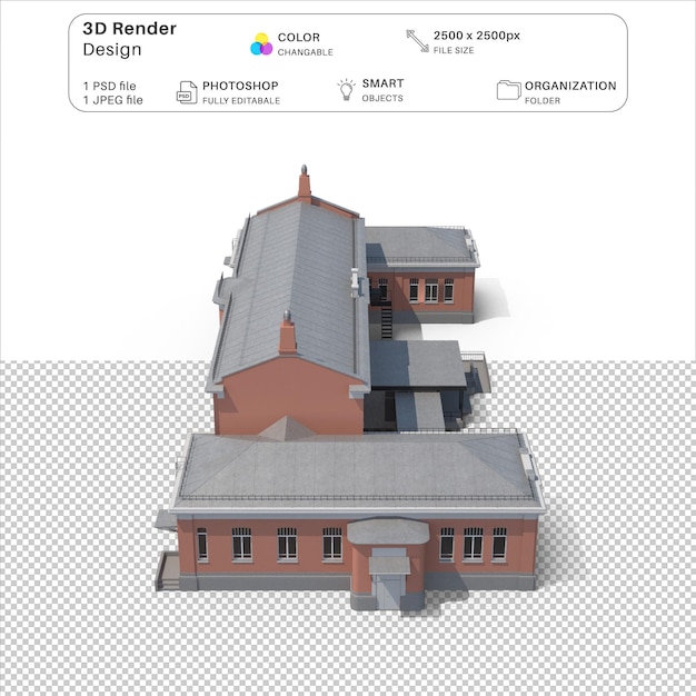 PSD archivo psd de modelado 3d del edificio del hospital de dibujos animados