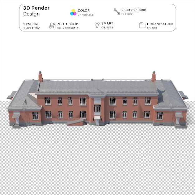 Archivo psd de modelado 3d del edificio del hospital de dibujos animados