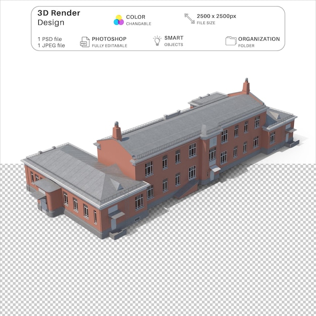 Archivo psd de modelado 3d del edificio del hospital de dibujos animados