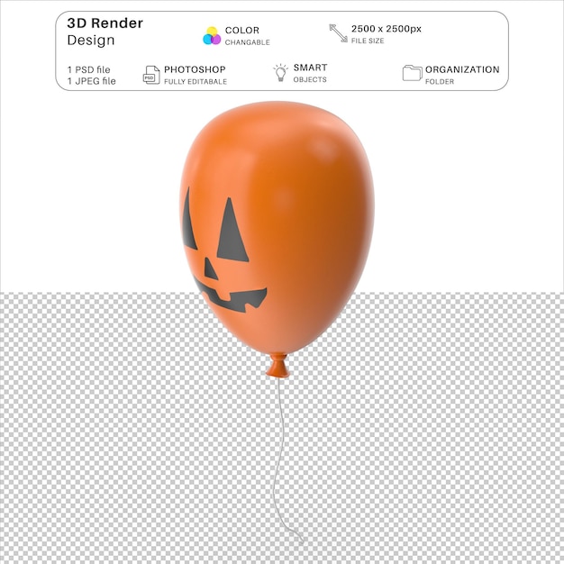 El archivo PSD de modelado 3D del globo de calabaza