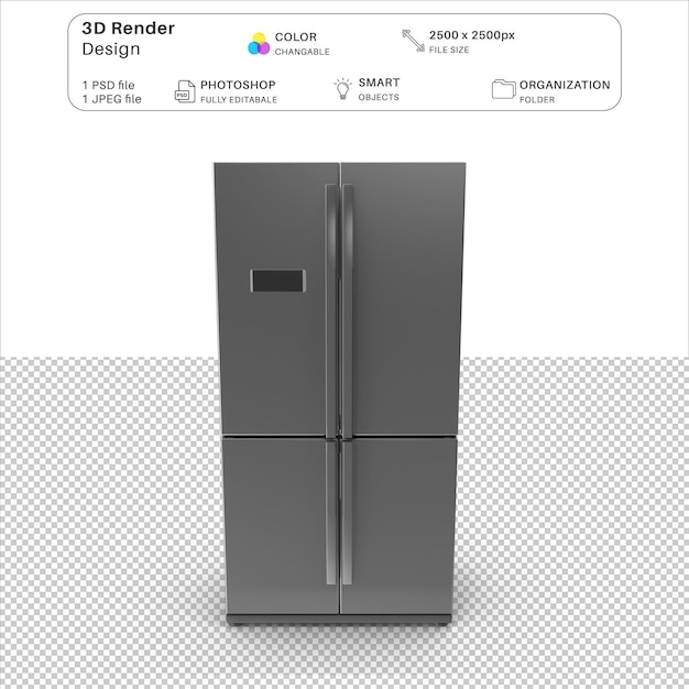 Archivo PSD de modelado 3D de la puerta cerrada de la nevera